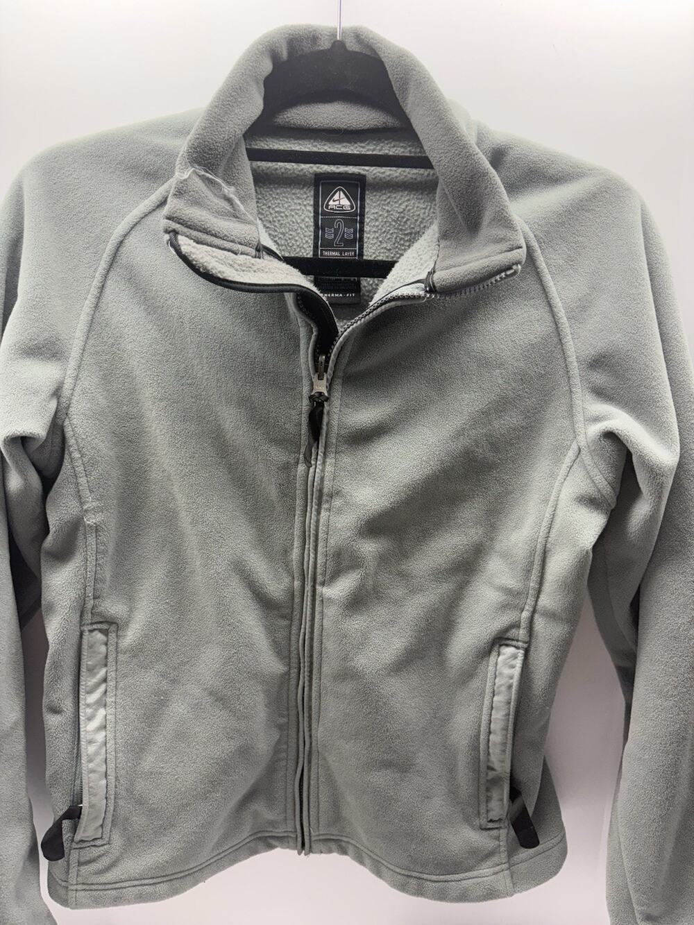 Nike ACG Youth Large 12-14 Thermal Layer 2 Full Zip Fleece Jacket Gray Green